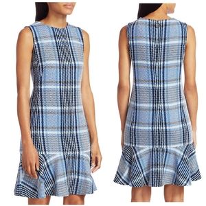 Akris Punto Plaid Tweed Flounce Hem Shift Dress